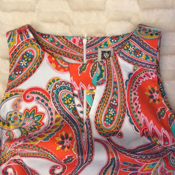 Anne Klein Paisley Shift Dress Front Pockets Sz 4 - Picture 3 of 5